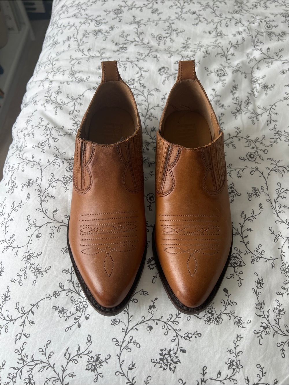 Frye Tan Leather Slip-On Ankle Booties